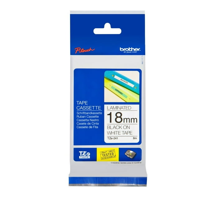 Brother TZE-241 Black on White 18mm Laminated Tape | Makro