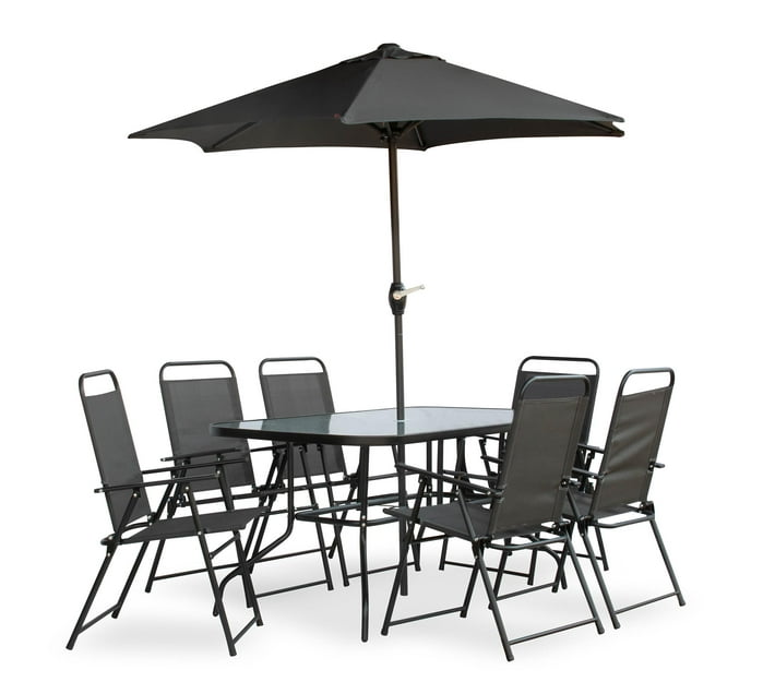 Someone’s in a Makro Hazlo 8 Piece Outdoor Folding Dining Round Glass