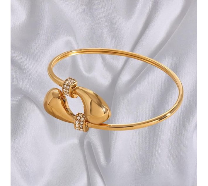 Buy JDB2408014 Gold Stainless Steel Diamond Teardrop Open Bracelet