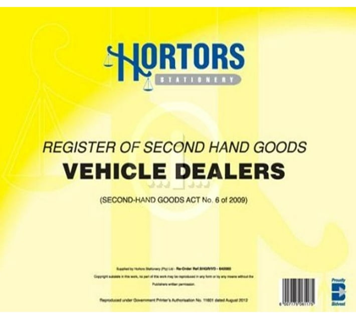Hortors HOR642560 Second Hand Goods Register Vehicle Dealers A3 Makro