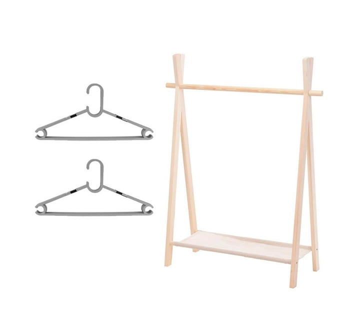 Pinewood Clothes and Shoe Rack with 20 Coat Hangers Makro