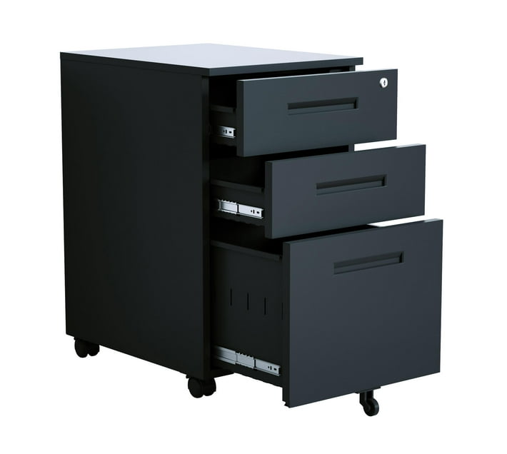 Steel 3 Drawer Pedestal Mobile Filing With Inner Handle Black