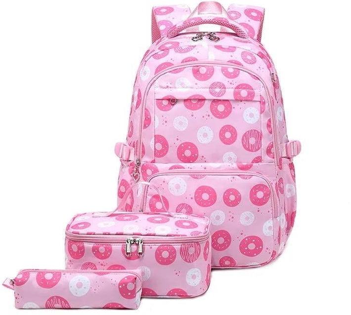 The Clip school backpack girls 3pcs sets colorful donuts with lunch bag ...