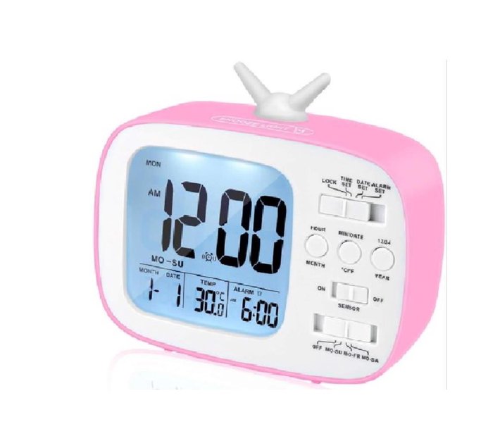 Classy TV Shape Digital Alarm Clock / Temperature & Calendar Pink Makro