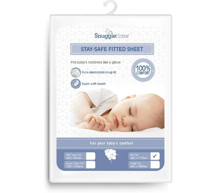 Snuggletime Stay Safe Fitted Sheet Standard Cot 200 TC Cotton Single